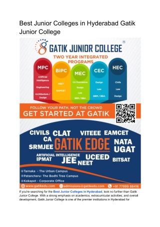 Best Junior Colleges in Hyderabad Gatik Junior College