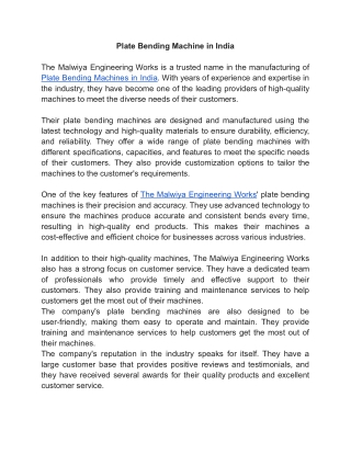 Plate Bending Machine in India