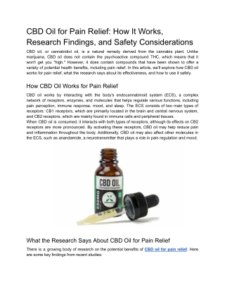 CBD Oil for Pain Relief_ How It Works, Research Findings, and Safety Considerations