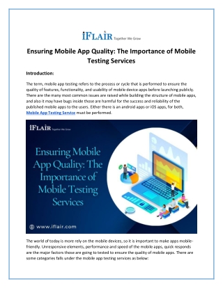 Ensuring Mobile App Quality_The Importance of Mobile Testing Service