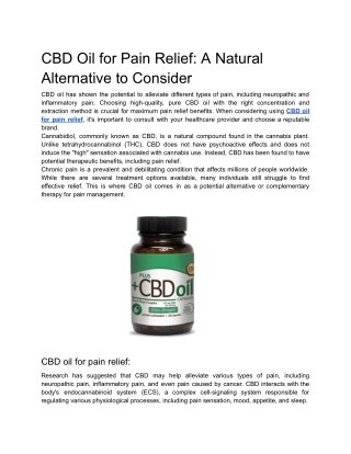 CBD Oil for Pain Relief_ A Natural Alternative to Consider