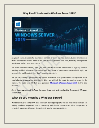 Why Should You Invest In Windows Server 2019?