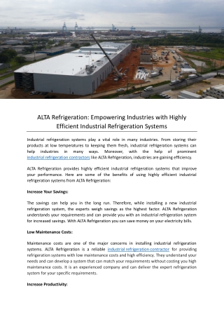ALTA Refrigeration Empowering Industries with Highly Efficient Industrial Refrigeration Systems