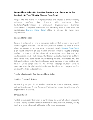 Binance Clone Script Development