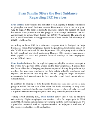 Evan Samlin Offers the Best Guidance Regarding ERC Services