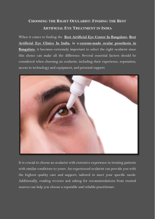 CHOOSING THE RIGHT OCULARIST FINDING THE BEST ARTIFICIAL EYE TREATMENT IN INDIA