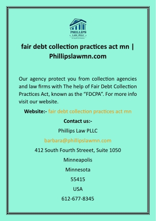 fair debt collection practices act mn   Phillipslawmn