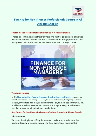 Finance for Non-Finance Professionals Course in Al Ain and Sharjah