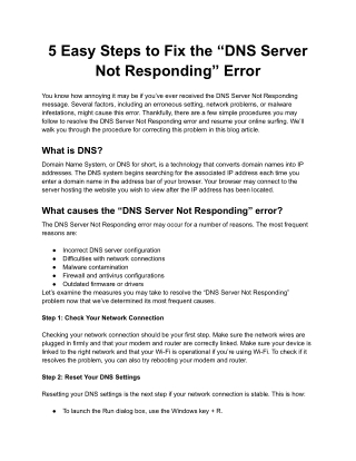 5 Easy Steps to Fix the “DNS Server Not Responding” Error