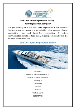 Low Cost Yacht Registration TurkeyYachtregistration.company