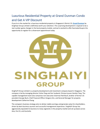 Luxurious Residential Property at Grand Dunman Condo and Get A VIP Discount