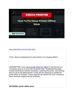 How to troubleshoot the xerox printer if it is showing offline?