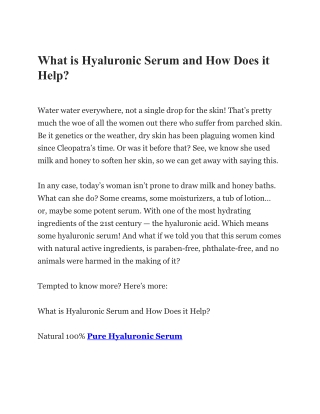 What is Hyaluronic Serum and How Does it Help