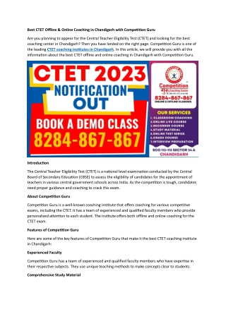 CTET Coaching in Chandigarh