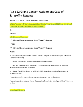 PSY 622 Grand Canyon Assignment Case of Tarasoff v. Regents