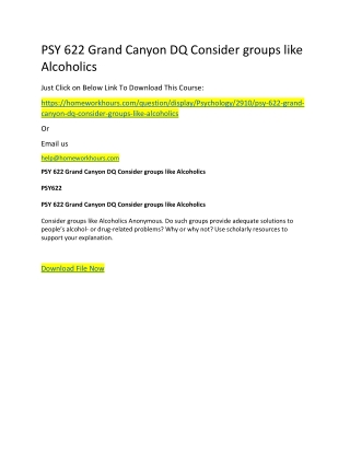 PSY 622 Grand Canyon DQ Consider groups like Alcoholics