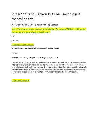 PSY 622 Grand Canyon DQ The psychologistmental health