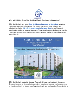 Why is GRC Infra One of the Best Real Estate Developer in Bangalore_