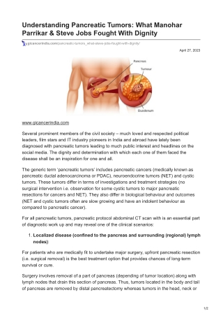 Understanding Pancreatic Tumors What Manohar Parrikar  Steve Jobs Fought With Dignity