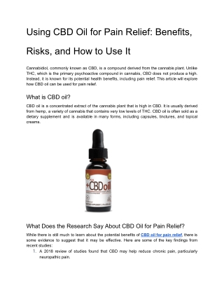 Using CBD Oil for Pain Relief_ Benefits, Risks, and How to Use It