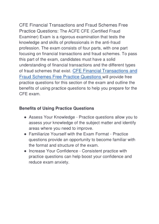 Mastering the ACFE CFE Exam Free Practice Questions for Financial Transactions and Fraud Schemes