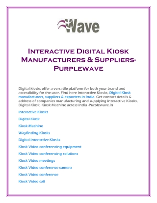 Interactive Digital Kiosk Manufacturers & Suppliers- Purplewave