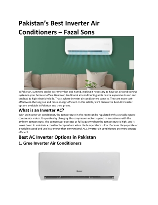 Pakistan’s Best Inverter Air Conditioners – Fazal Sons