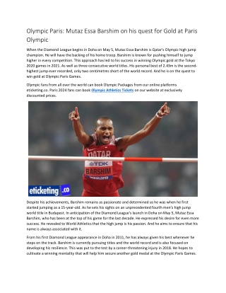 Olympic Paris Mutaz Essa Barshim on his quest for Gold at Paris Olympic