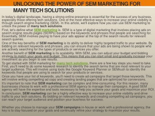 Unlocking the Power of SEM Marketing for Many Tech Solutions