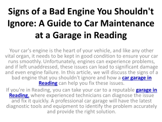 Signs of a Bad Engine You Shouldn't Ignore A Guide to Car Maintenance at a Garage in Reading