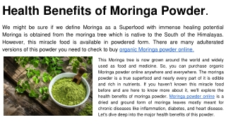 Health Benefits of Moringa Powder.