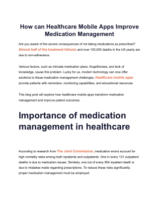 How can Healthcare Mobile Apps Improve Medication Management