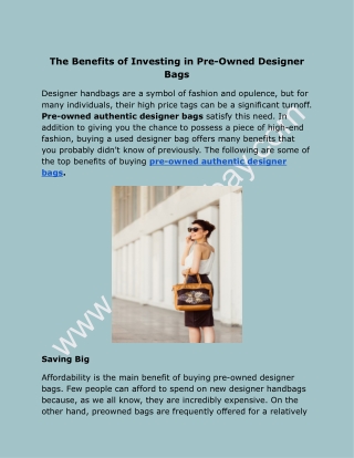 The Benefits of Investing in Pre-Owned Designer Bags