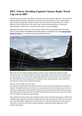 RWC Tickets Recalling England’s famous Rugby World Cup win in 2003