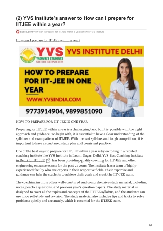 How can I prepare for IITJEE within a year