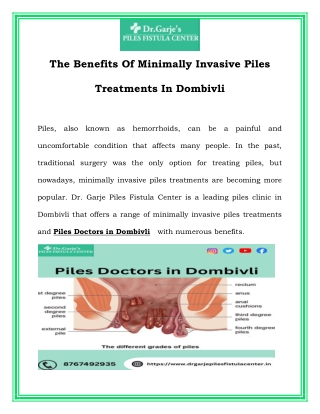 The Benefits Of Minimally Invasive Piles Treatments In Dombivli