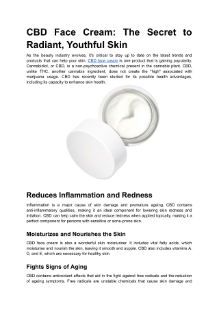 CBD Face Cream_ The Secret to Radiant, Youthful Skin