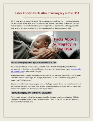 Lesser Known Facts About Surrogacy in the USA