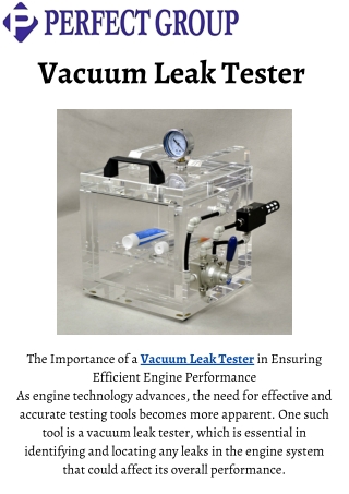 Vacuum leak tester | Perfectgroupindia