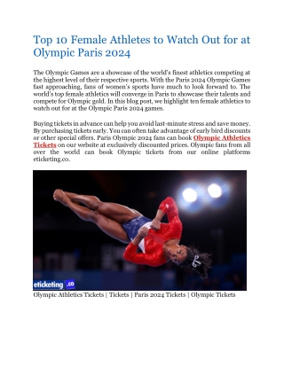 Top 10 Female Athletes to Watch Out for at Olympic Paris 2024