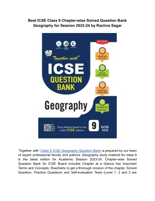 Best ICSE Question Bank Class 9 Geography based on latest syllabus for Session 2