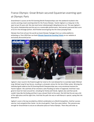 France Olympic Great Britain secured Equestrian eventing spot at Olympic Paris