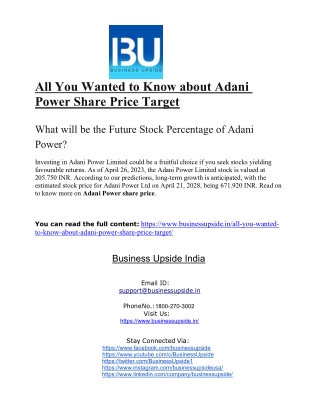 All You Wanted to Know about Adani Power Share Price Target