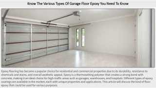 Know The Various Types Of Garage Floor Epoxy You Need To Know