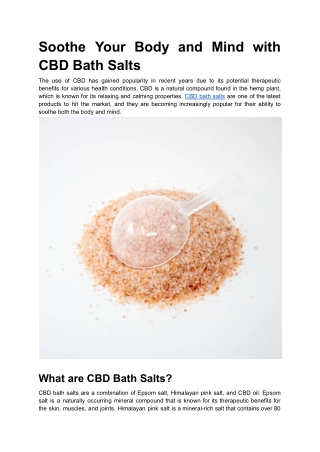 Soothe Your Body and Mind with CBD Bath Salts