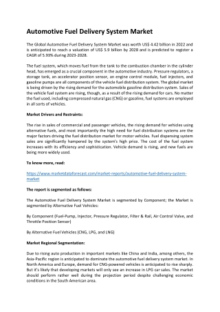 Automotive Fuel Delivery System Market