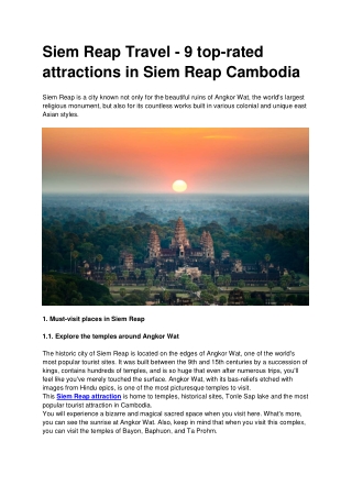 Siem Reap Travel - 9 top-rated attractions in Siem Reap Cambodia
