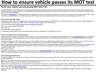 How to ensure vehicle passes its MOT test