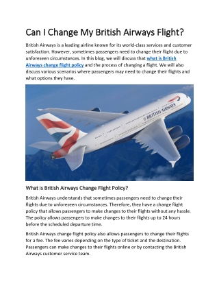 Can I Change My British Airways Flight
