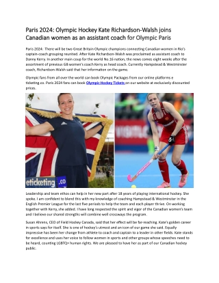 Paris 2024 Olympic Hockey Kate Richardson-Walsh joins Canadian women as an assistant coach for Olympic Paris